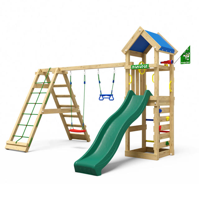 Legetårn Jungle Gym Patio m/2-Climb Module 200 og grøn rutsjebane