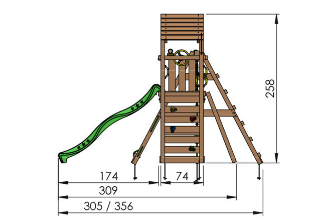 Legetårn Jungle Gym Cocoon m/2-Climb Module 200 og mørkegrøn rutsjebane