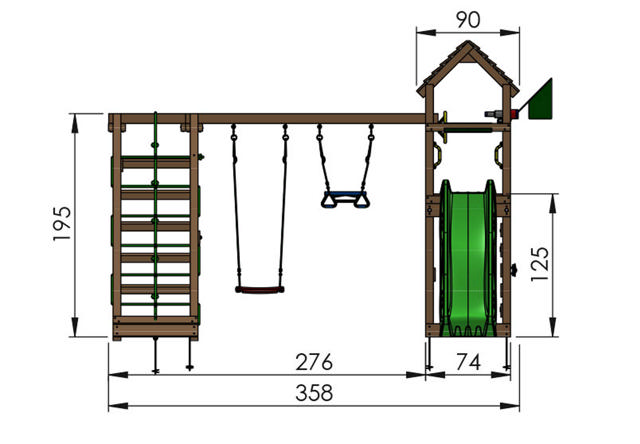 Legetårn Jungle Gym Cocoon m/2-Climb Module 200 og mørkegrøn rutsjebane