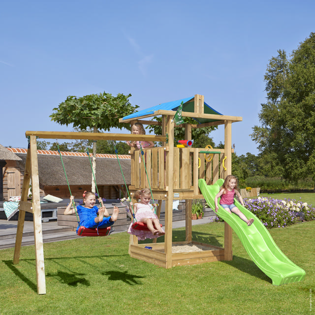 Legetårn Jungle Gym 2.1, m/Club 2-Swing Module 220 og grøn rutschebane