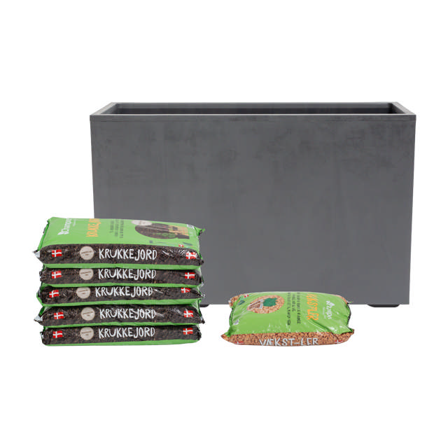 Rectangular planter set incl. soil & clay pebbles