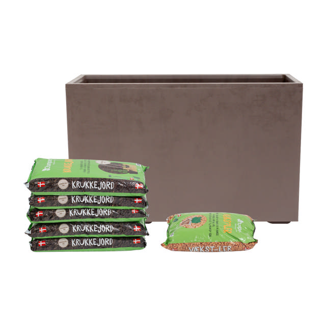 Rectangular planter set incl. soil & clay pebbles