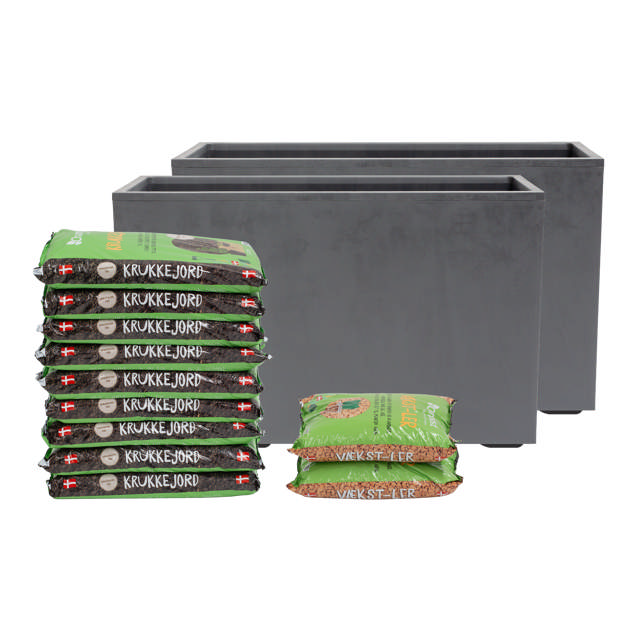 Rectangular planter set incl. soil & clay pebbles