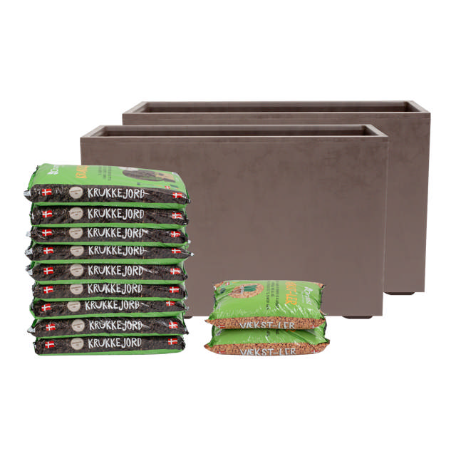Rectangular planter set incl. soil & clay pebbles