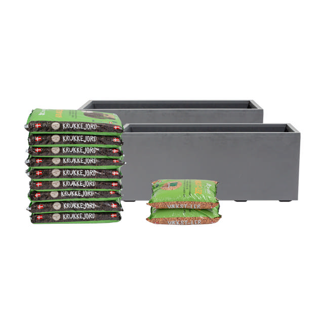 Rectangular planter set incl. soil & clay pebbles