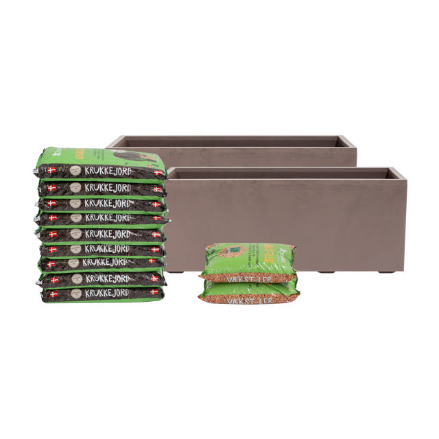 Rectangular planter set incl. soil & clay pebbles