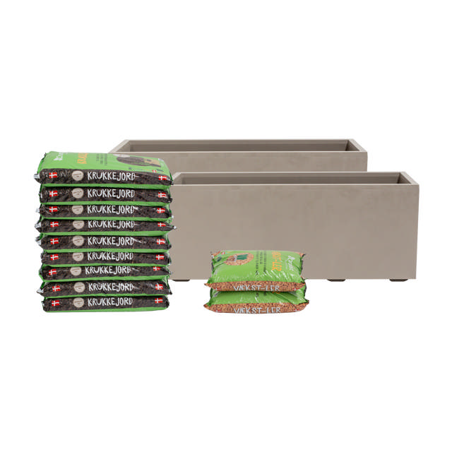 Rectangular planter set incl. soil & clay pebbles