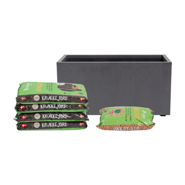 Rectangular planter incl. soil & clay pebbles