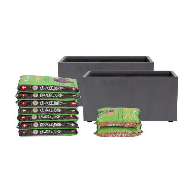Rectangular planter set incl. soil & clay pebbles