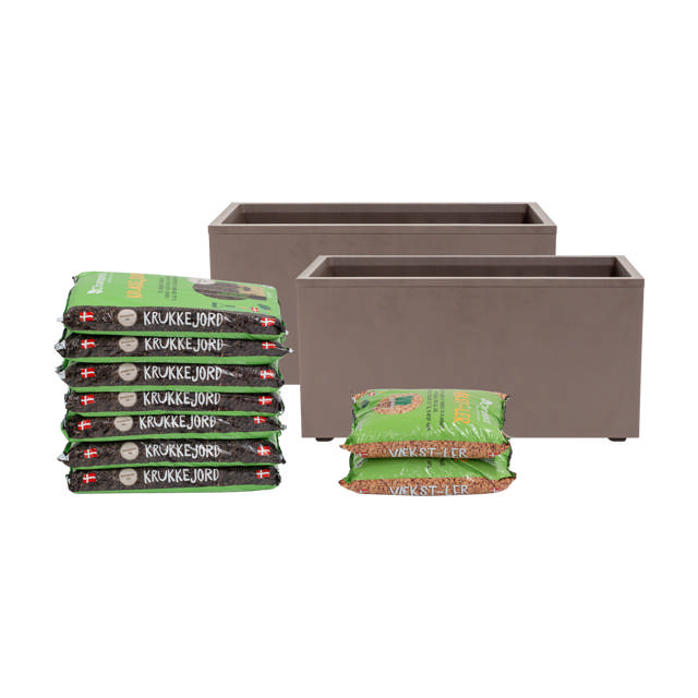 Rectangular planter set incl. soil & clay pebbles