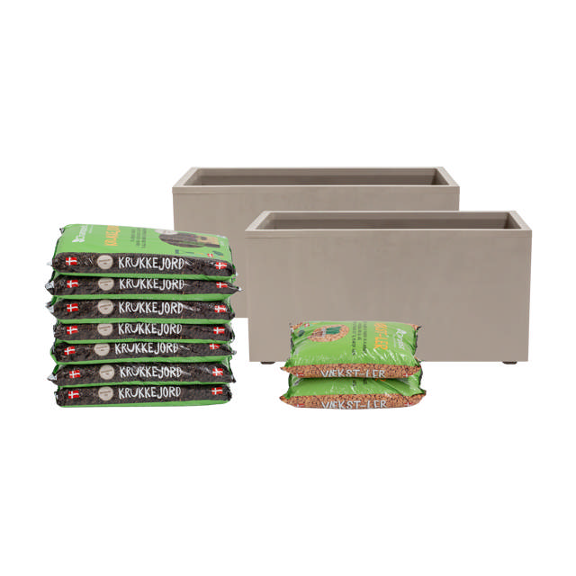 Rectangular planter set incl. soil & clay pebbles