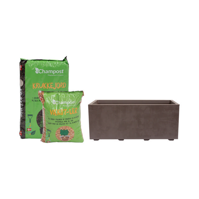 Rectangular planter incl. soil & clay pebbles