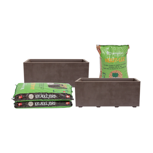 Rectangular planter set incl. soil & clay pebbles