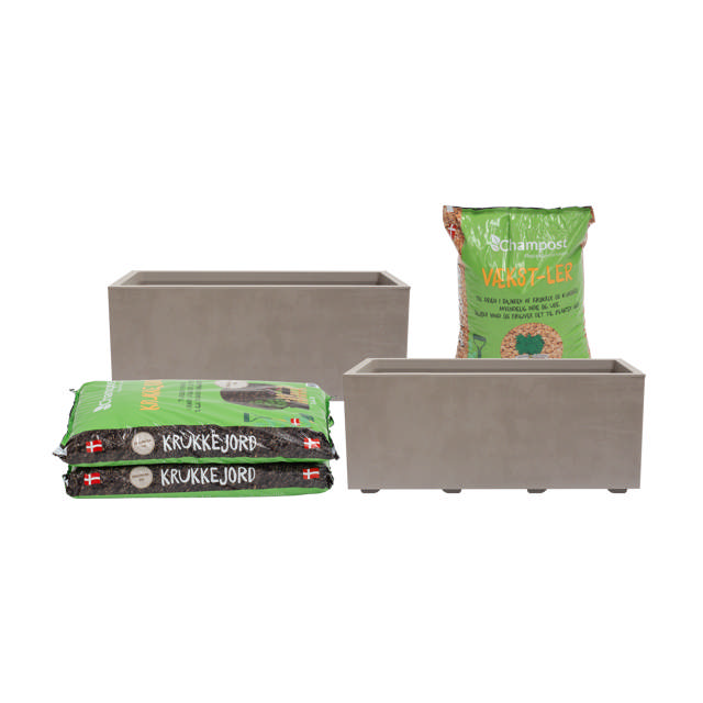 Rectangular planter set incl. soil & clay pebbles