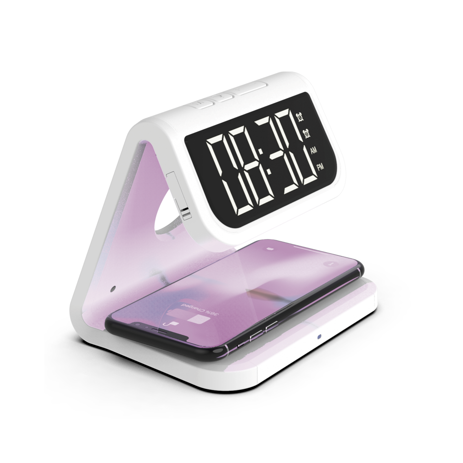 Alarm clock with wireless charging and UV sanitizer